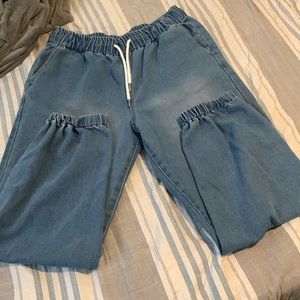 High-Rise Denim Drawstring Joggers forever 21 women’s large